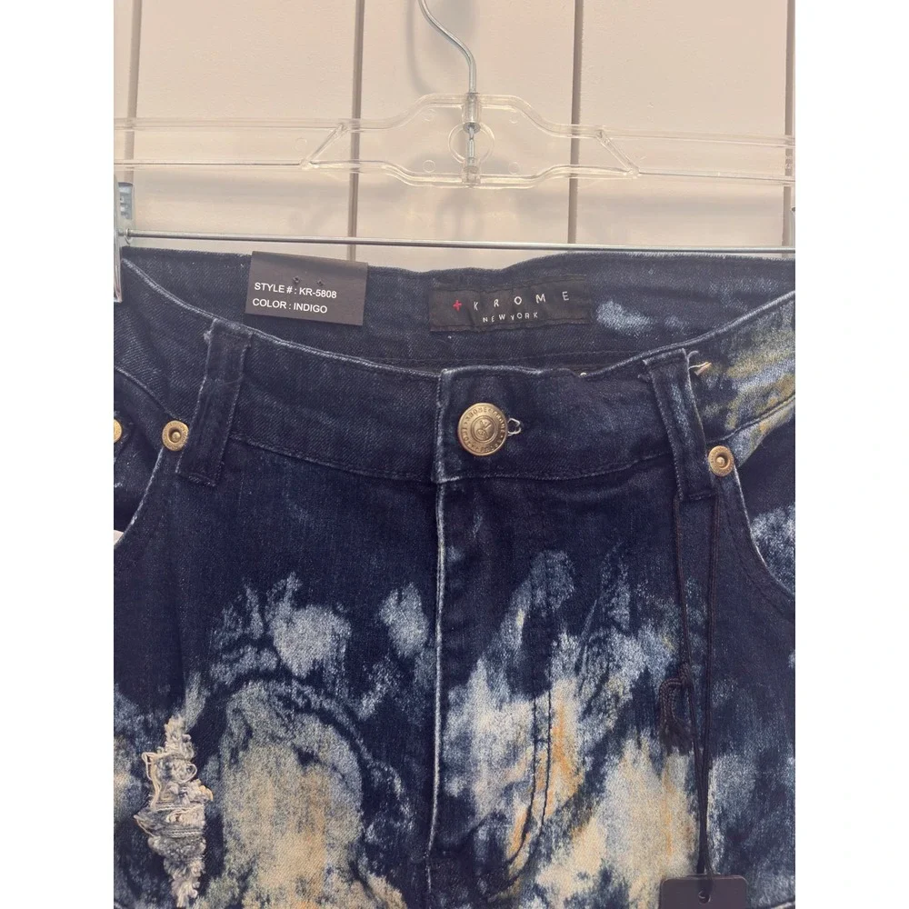 Krome Moto Jeans Mens 36x32 Indigo NWT Distressed Biker Zippers Streetwear